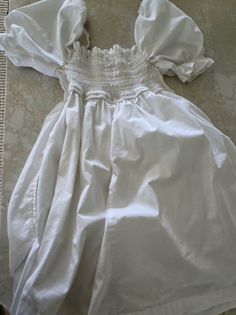 Abercrombie & Fitch Smocked Babydoll Mini Dress WHITE XS Pockets - Picture 10 of 11